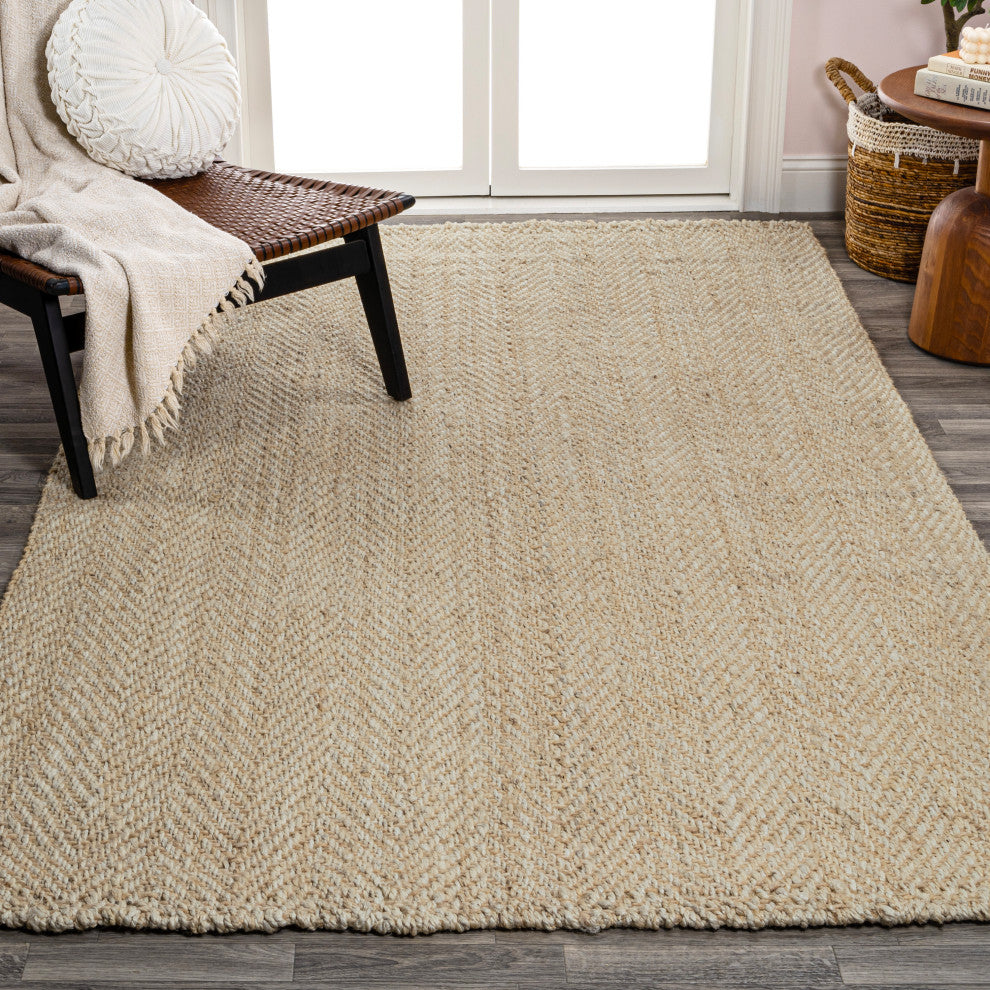 Espina Hand Woven Herringbone Chunky Jute Ivory 8 x 10 Rug