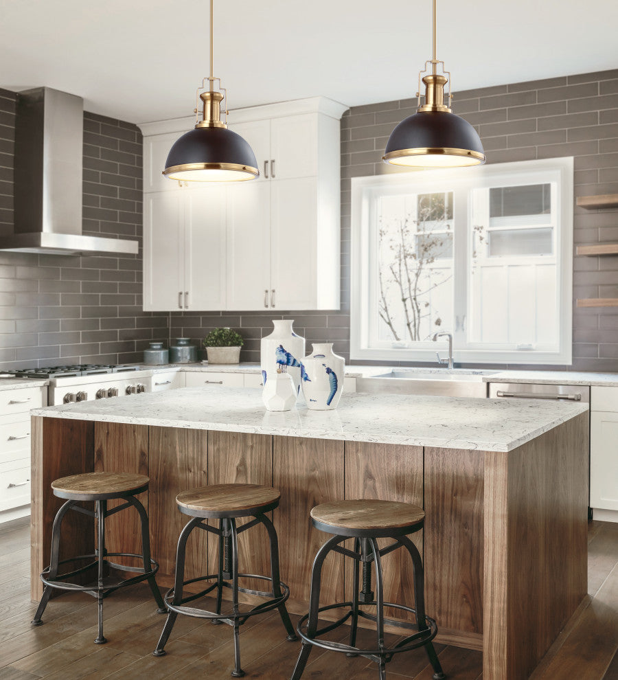 Homer 13"W LED Pendant - Black / Brass Gold