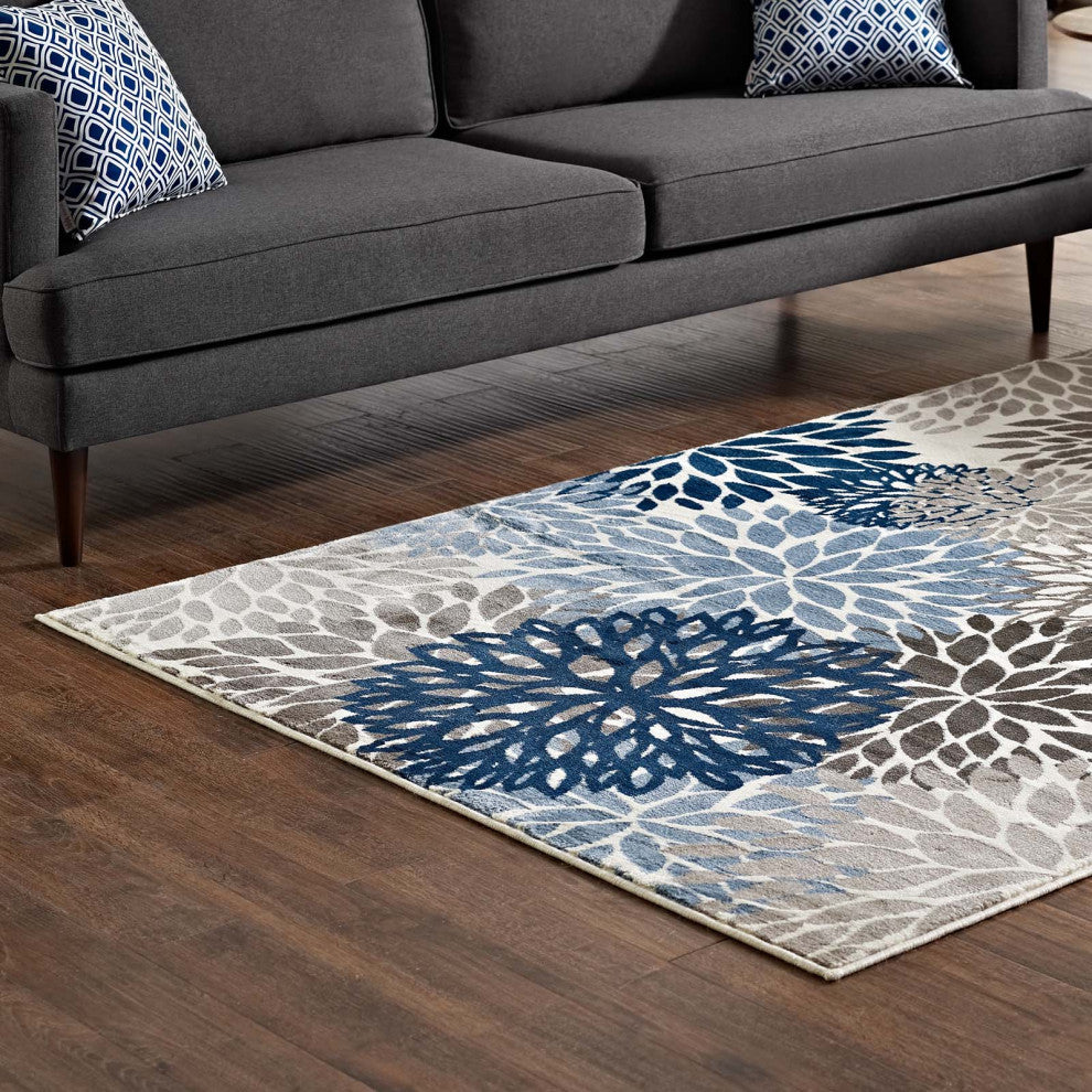 Vintage Area Rug Runner Floor Carpet, Rectangular, 9x12, Blue Brown Beige