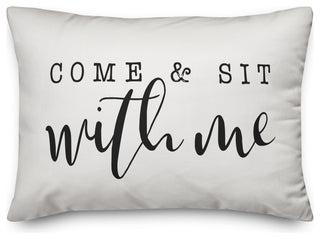 Come & Sit With Me Bold Script Outdoor Lumbar Pillow
