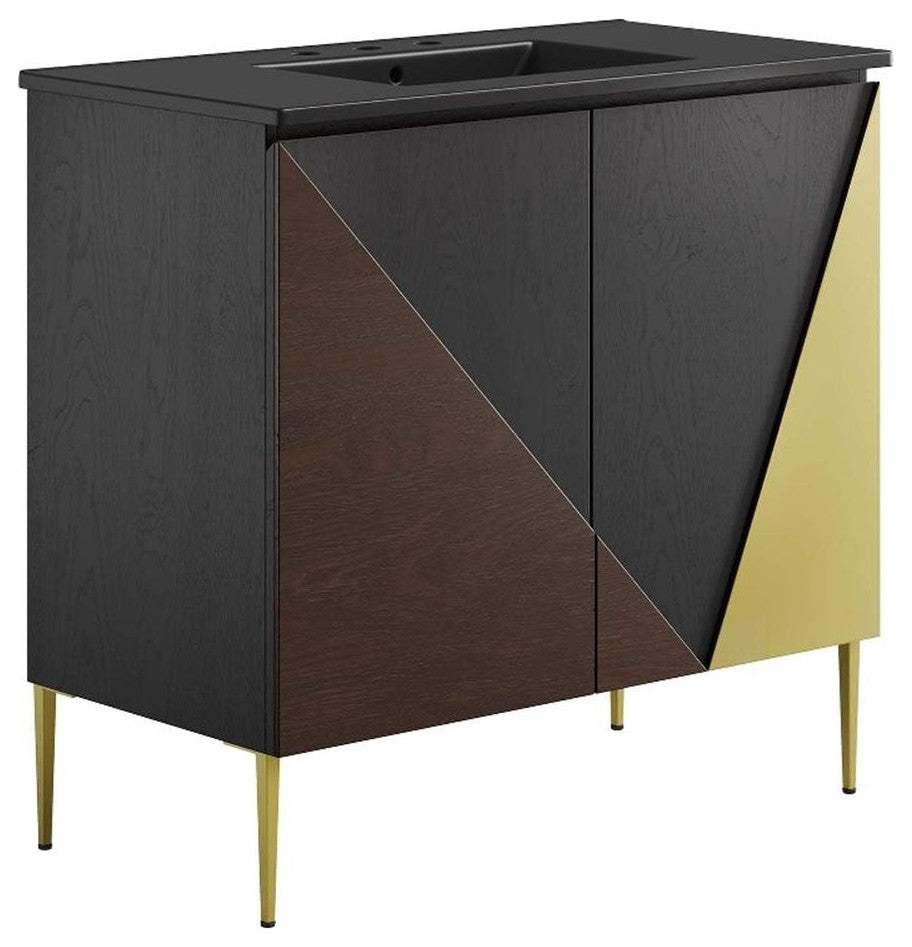 Modway Alchemist 36" Modern Wood Bathroom Vanity with Tapered Legs in Black