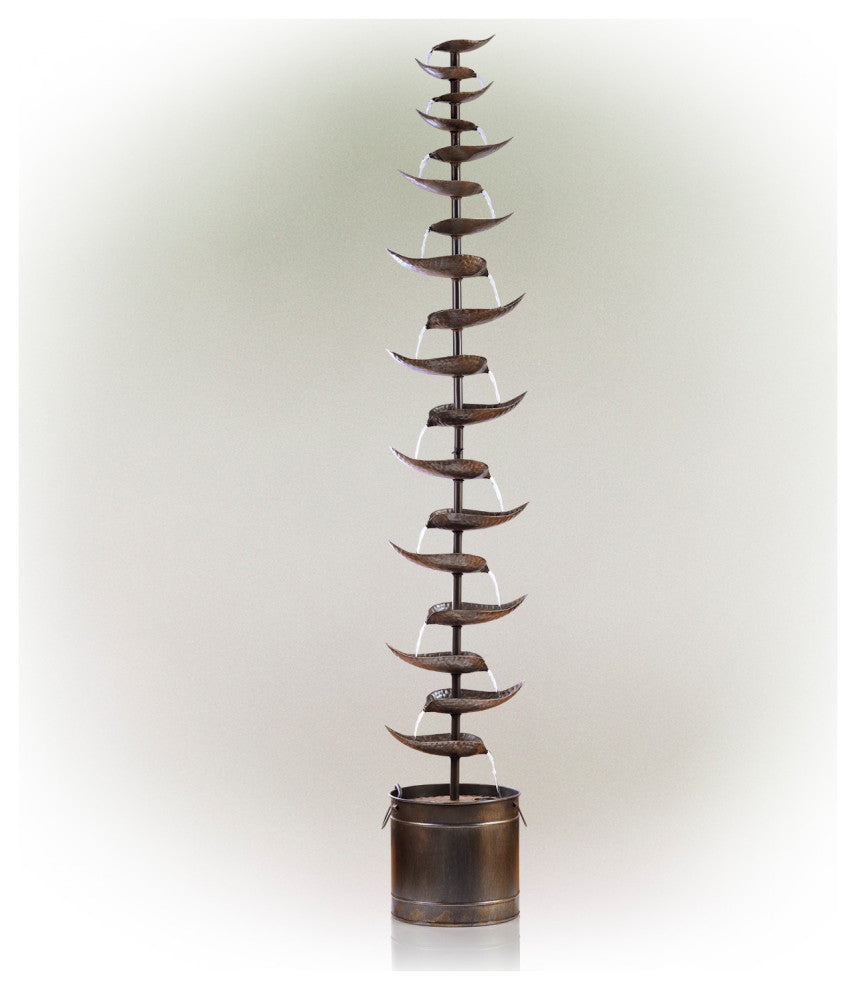 Alpine Rustic Metal Silver Tiered Fountain, 70" Tall