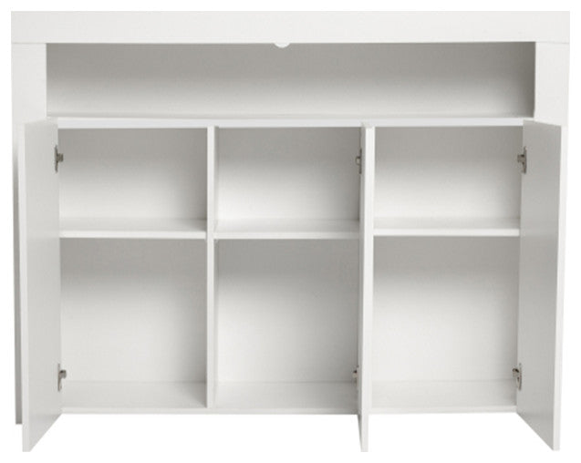 White sideboard TV storage table modern kitchen cabinet with 16 RGB LEDs
