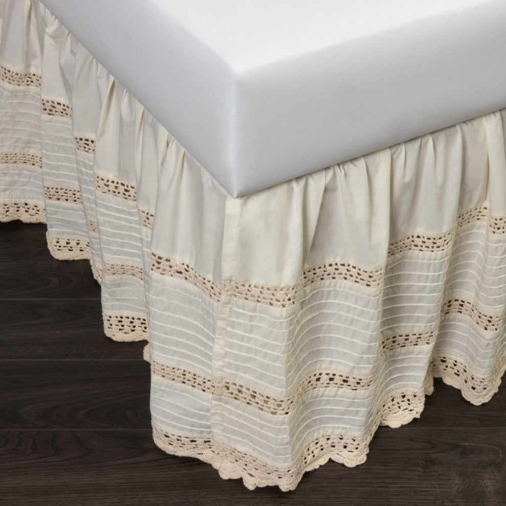 Cassie Crochect 18" Drop Bed Skirt, Ivory, King