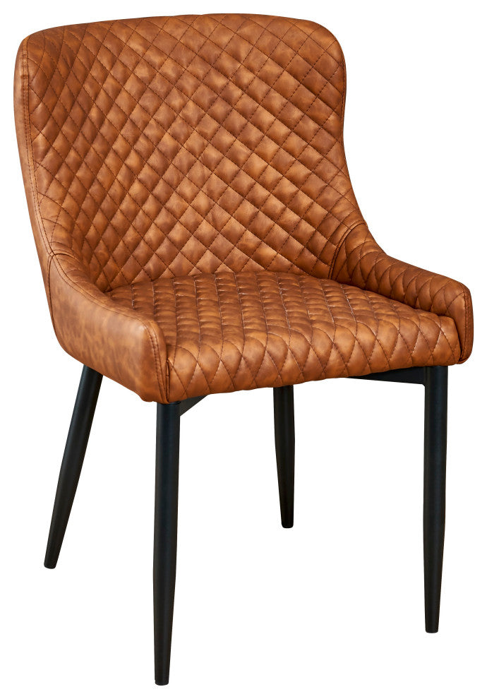 Tufted Faux Leather Dining Chair With Black Base, Set of 4, Cognac