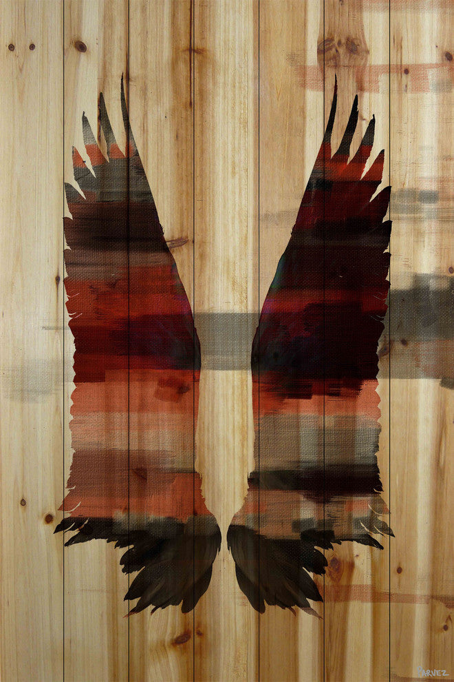 "Red Wings" Print on Natural Pine Wood, 24"x36"