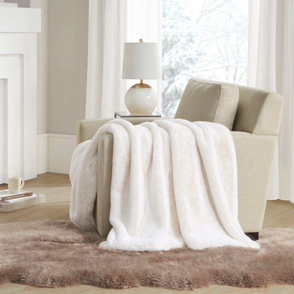 Bristol Vegan Faux Fur Throw, Velvet Reverse, Ivory