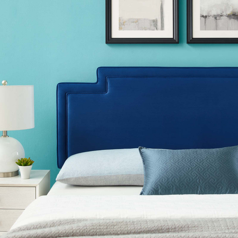 Headboard, Twin Size, Blue Navy, Velvet, French, Mid Century Guest Suite