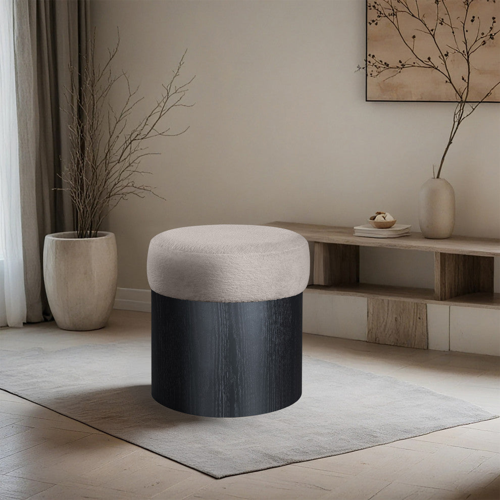 Nimes Upholstered Ottoman, Beige, Velour Fur, Black Finish