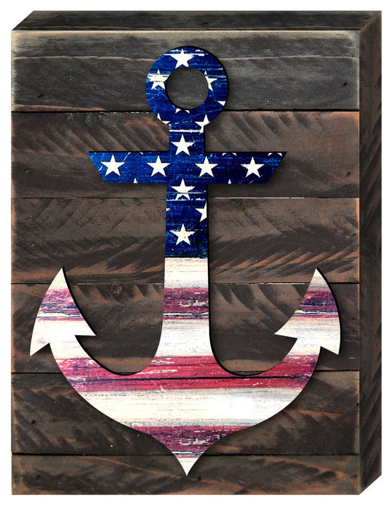 Patriotic Anchor Home Of The Brave Quote Americana Wooden Block