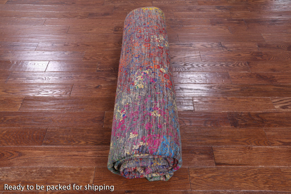 8' 9" X 12' 1" Modern Wool and Silk Hand Knotted Rug Q11853
