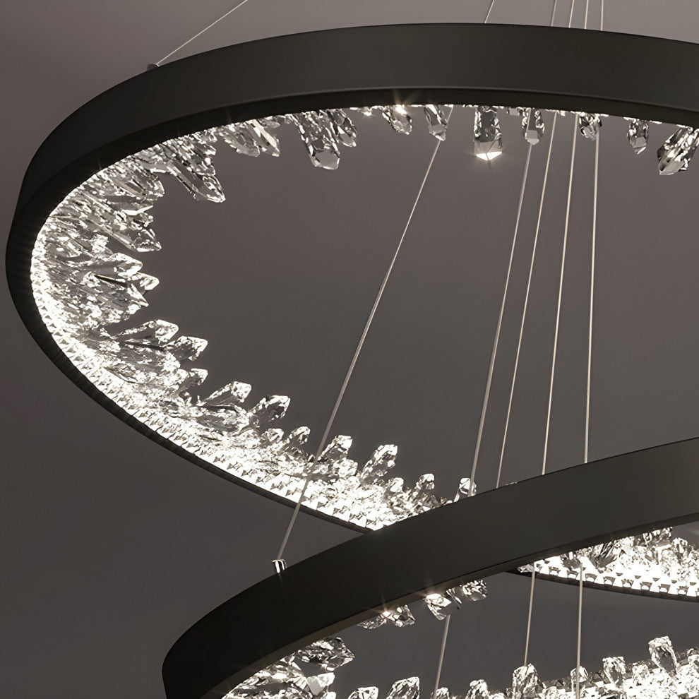 Altidona | Black Rings Modern Crystal Creative Luxury Hanging Led Chandelier, 3 Rings 4 Bases