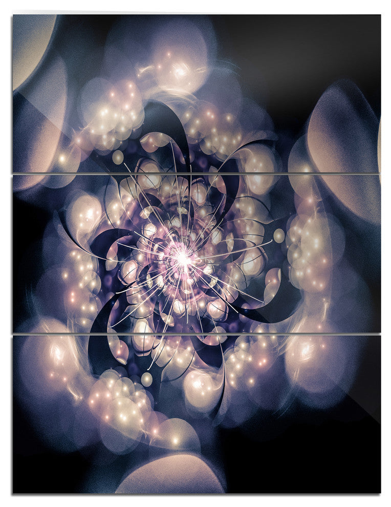 "Black White Fractal Flower in Dark" Metal Wall Art, 3 Panels, 28"x36"