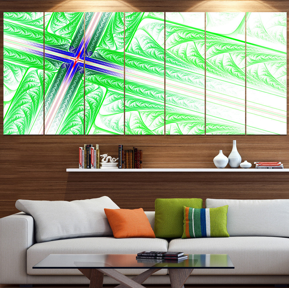 Bright Green Fractal Cross Design, Abstract Canvas Art Print, 83"x32", 7 Panels
