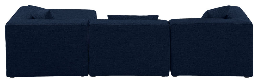 Cube Upholstered Modular Sectional, Navy, 4-Piece: 1 Armless Chair, 2 Corner Chair, 1 Ottoman, Linen Texured Fabric