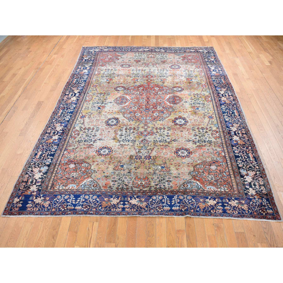 Green, Rare Antique Persian Sarouk Fereghan Hand Knotted Wool Rug, 8'4"x11'6"