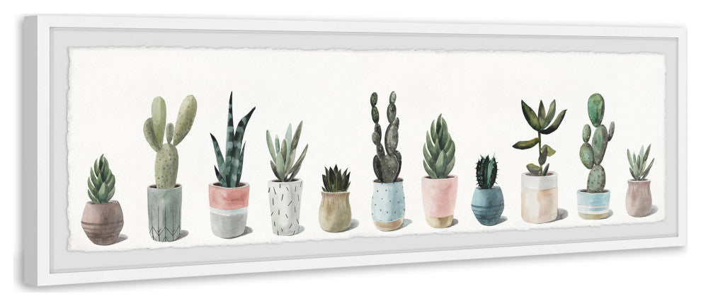 "Row of Succulent Plants" Framed Painting Print, 30x10