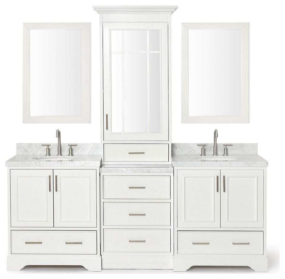 Ariel Stafford 85" Rectangle Sinks Bath Vanity Carrara Marble Espresso