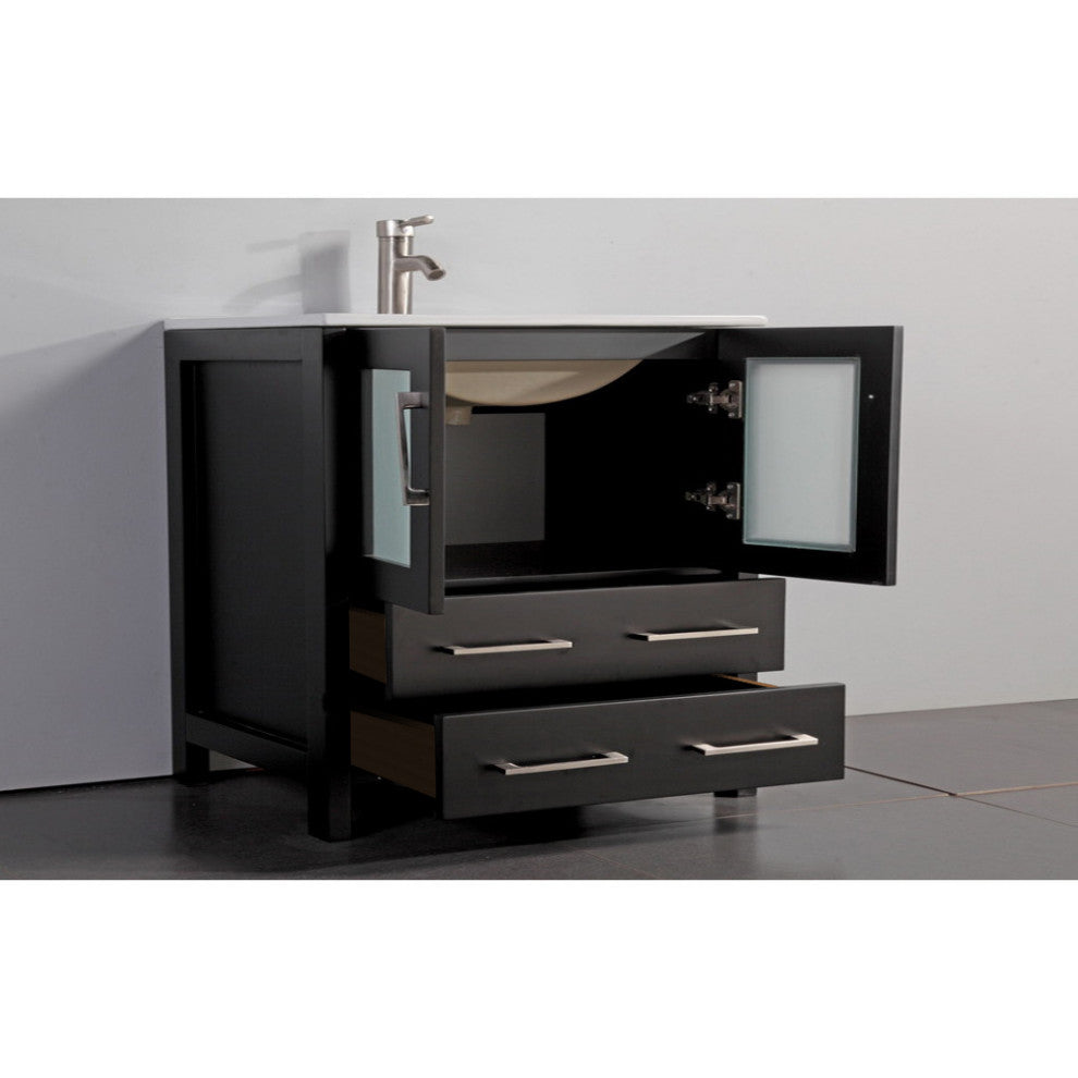 Vanity Art Vanity Set With Ceramic Top, 36", Espresso, Led Sensor-Switch Mirror