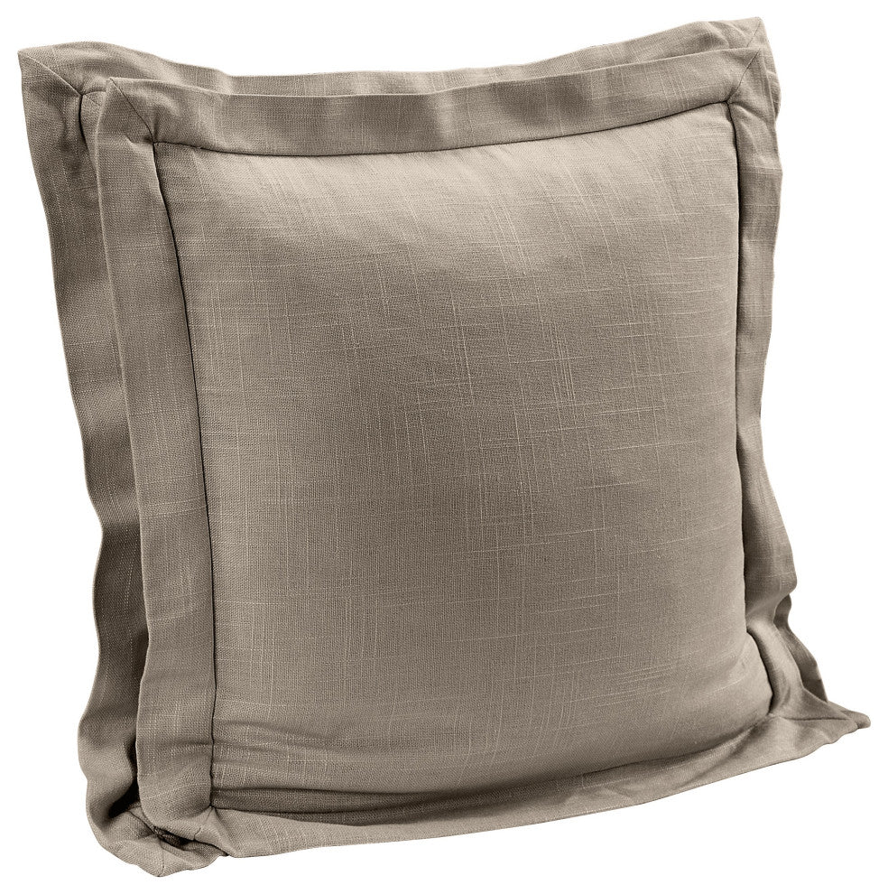 Luna Double Flanged Washed Linen Pillow, 20"x20", Taupe