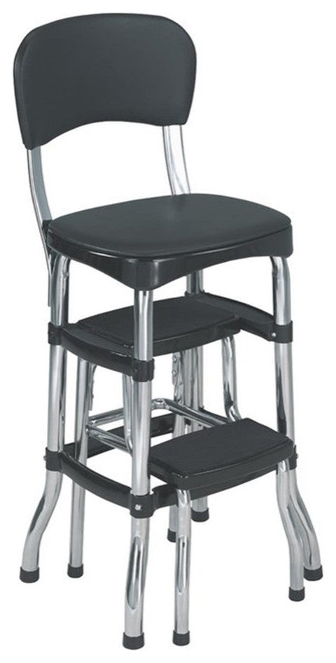 COSCO Retro Step Stool and Counter Chair in Black