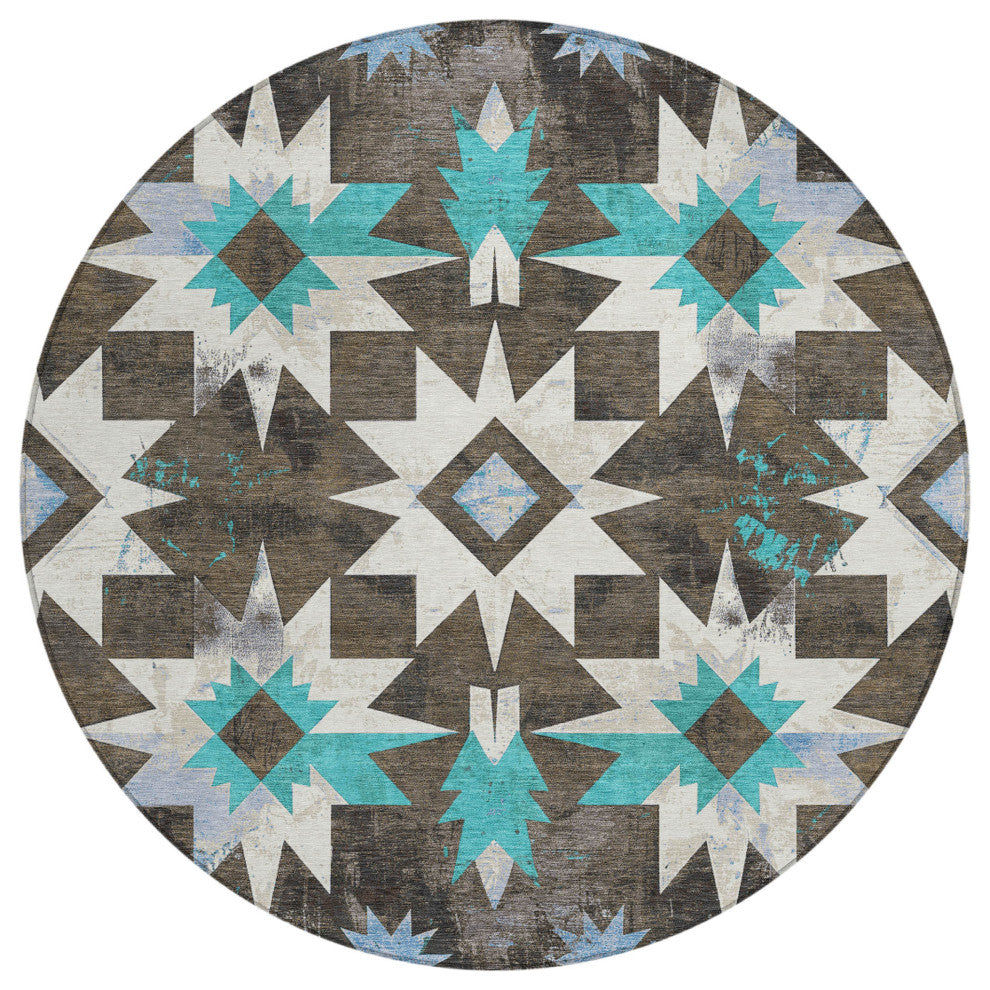 Machine Washable Indoor/Outdoor Chantille ACN1893 Brown 8' x 8' Round Rug