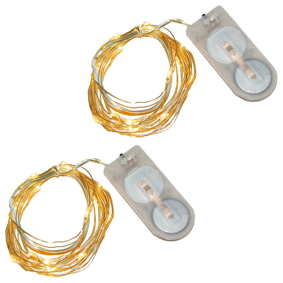 Battery Operated Waterproof Mini String 40-Light, Set of 2, Amber