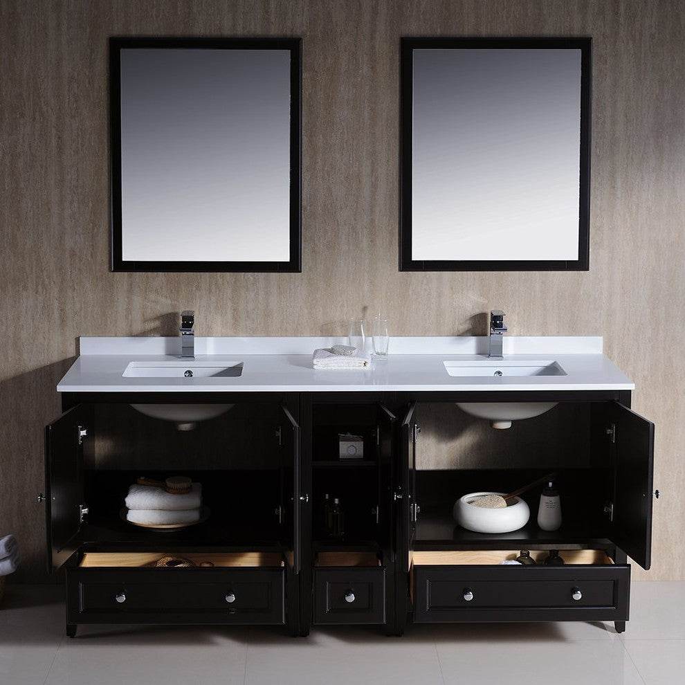 Oxford 72" Espresso Traditional Double Sink Vanity, FFT9151CH