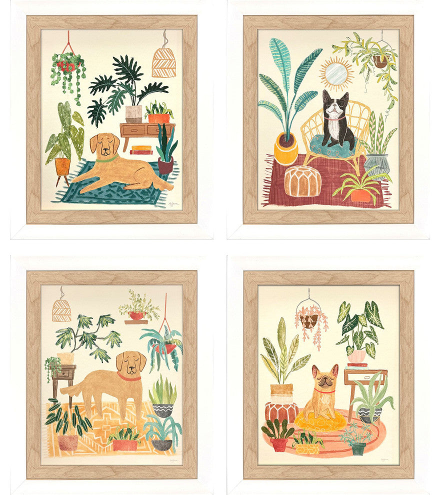 Urban Jungle Dogs Framed Art, 4-Piece Set