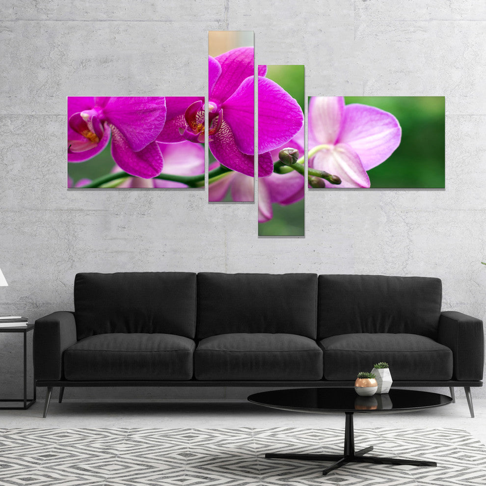 Beautiful Orchid Flowers on Green, Large Floral Canvas Print, 60"x32", 4 panels