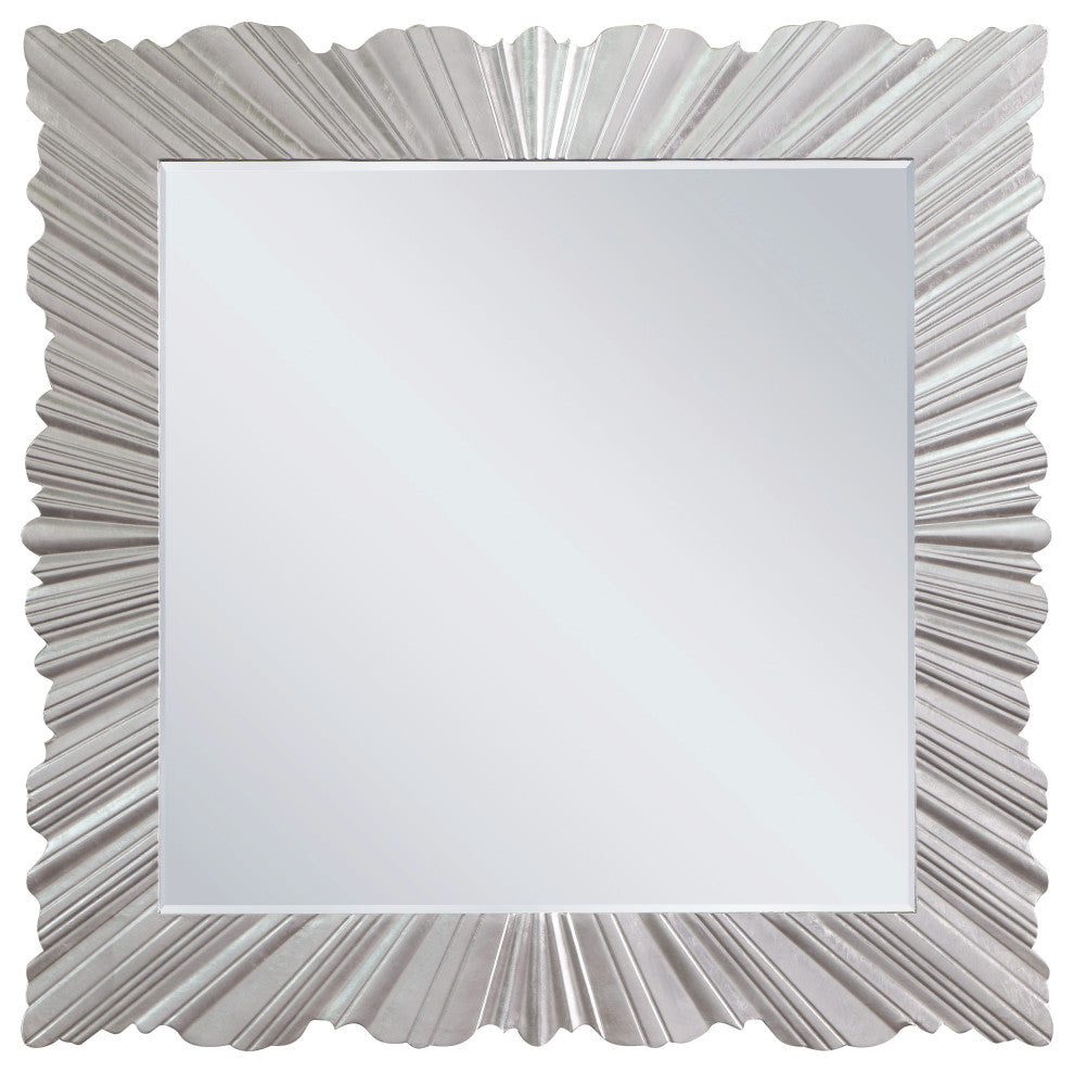Hand Carved Starburst Designed Mirror, Silver Leaf