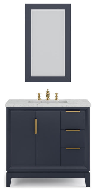 Elizabeth 36" Single Sink Carrara White Marble Vanity, Monarch Blue