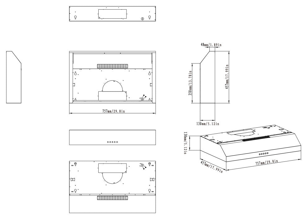 Winflo Under-Cabinet Range Hood, 301 CFM, 30", Stainless Steel, White or Black, White