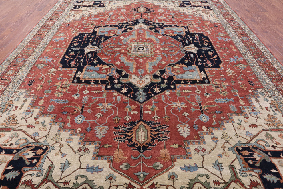 11' 9" X 14' 9" Persian Fine Serapi Hand Knotted Wool Rug - Q14709