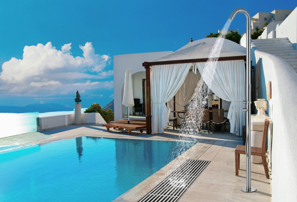 HEATGENE Stainless Steel Free-Standing Outdoor Shower with  Handheld Showerhead,