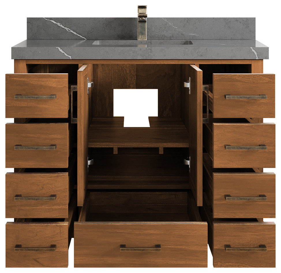Malibu Teak 42 Single Sink Bath Vanity in Golden Teak 2" Piatra Gray