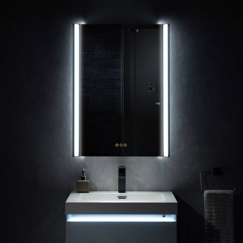 LED Antifog Bathroom Mirror, Dimmer, Adjustable Color, Matte Black, 24x32
