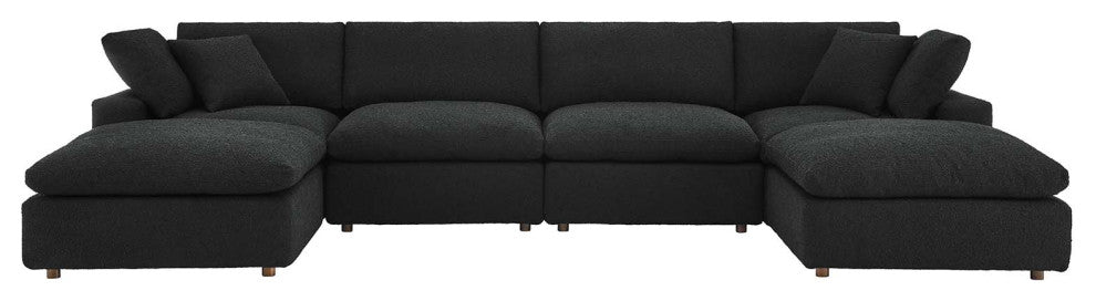 Commix Down Filled Overstuffed Boucle 6-Piece Sectional Sofa, Black
