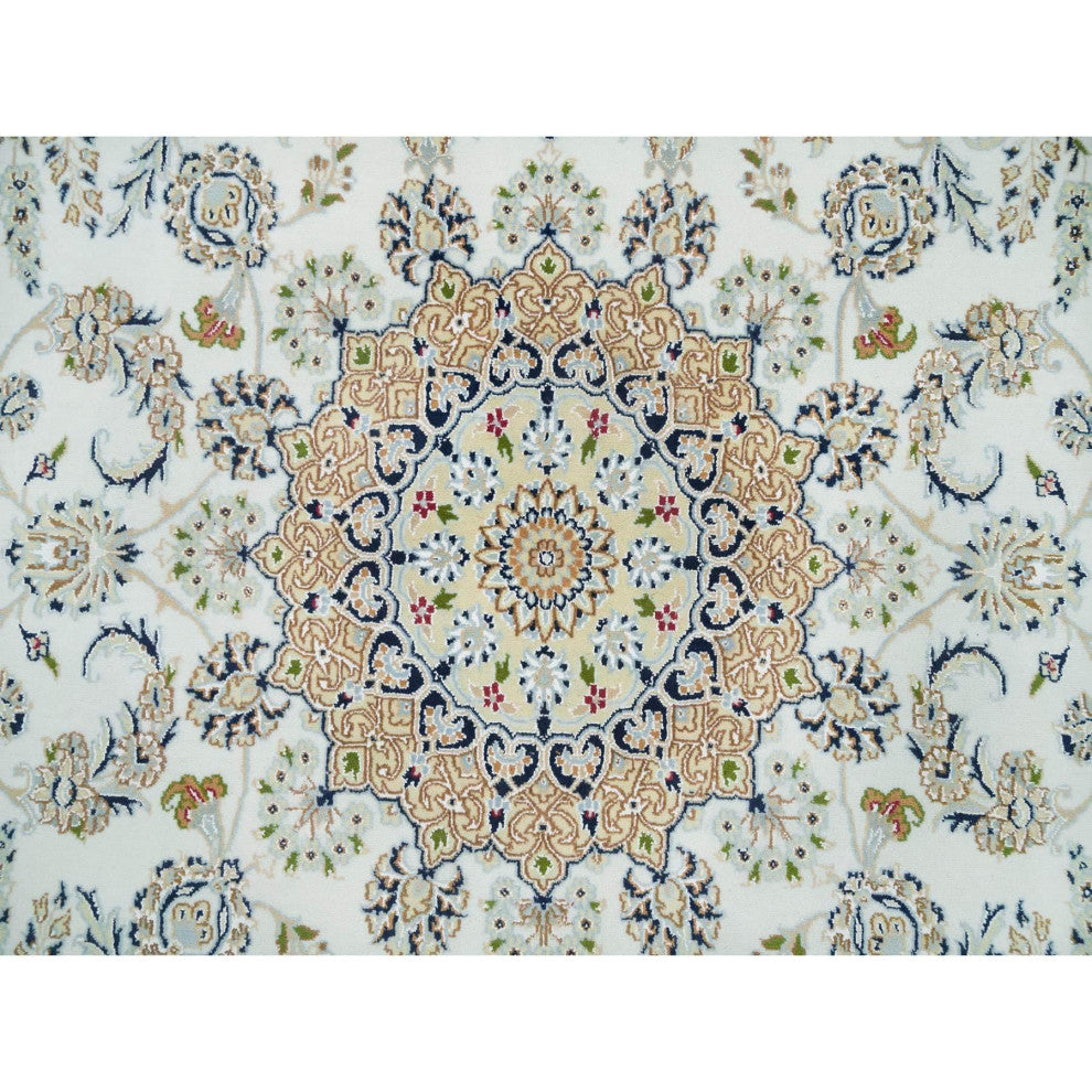 Powder White, Hand Knotted, Nain Design, 250 KPSI Natural Wool Rug, 6'1"x9'1"