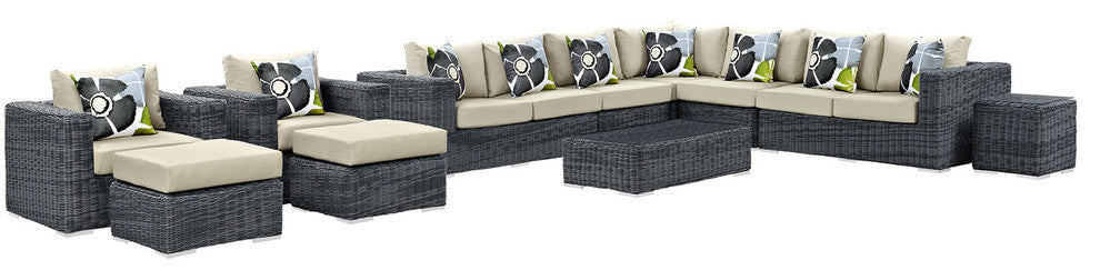 Canvas Antique Beige Summon 11-Piece Outdoor Patio Sunbrella Sectional Set