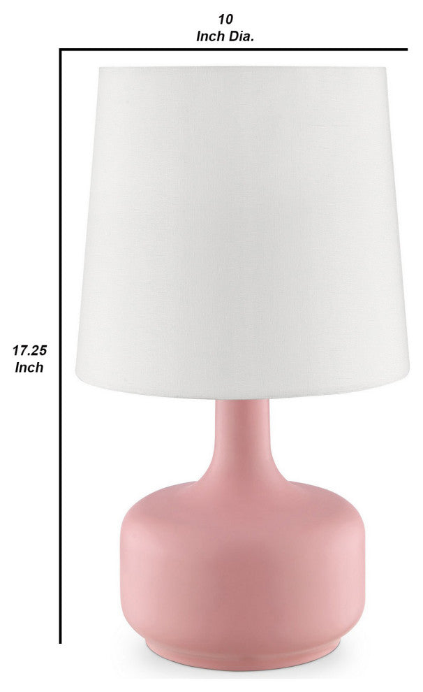 Benzara BM240454 Table Lamp With Teardrop Metal Base and Fabric Shade, Pink