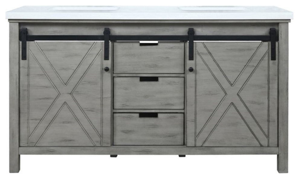 Lexora Home Marsyas 60" Quartz Top Double Vanity with Sinks in Ash Gray