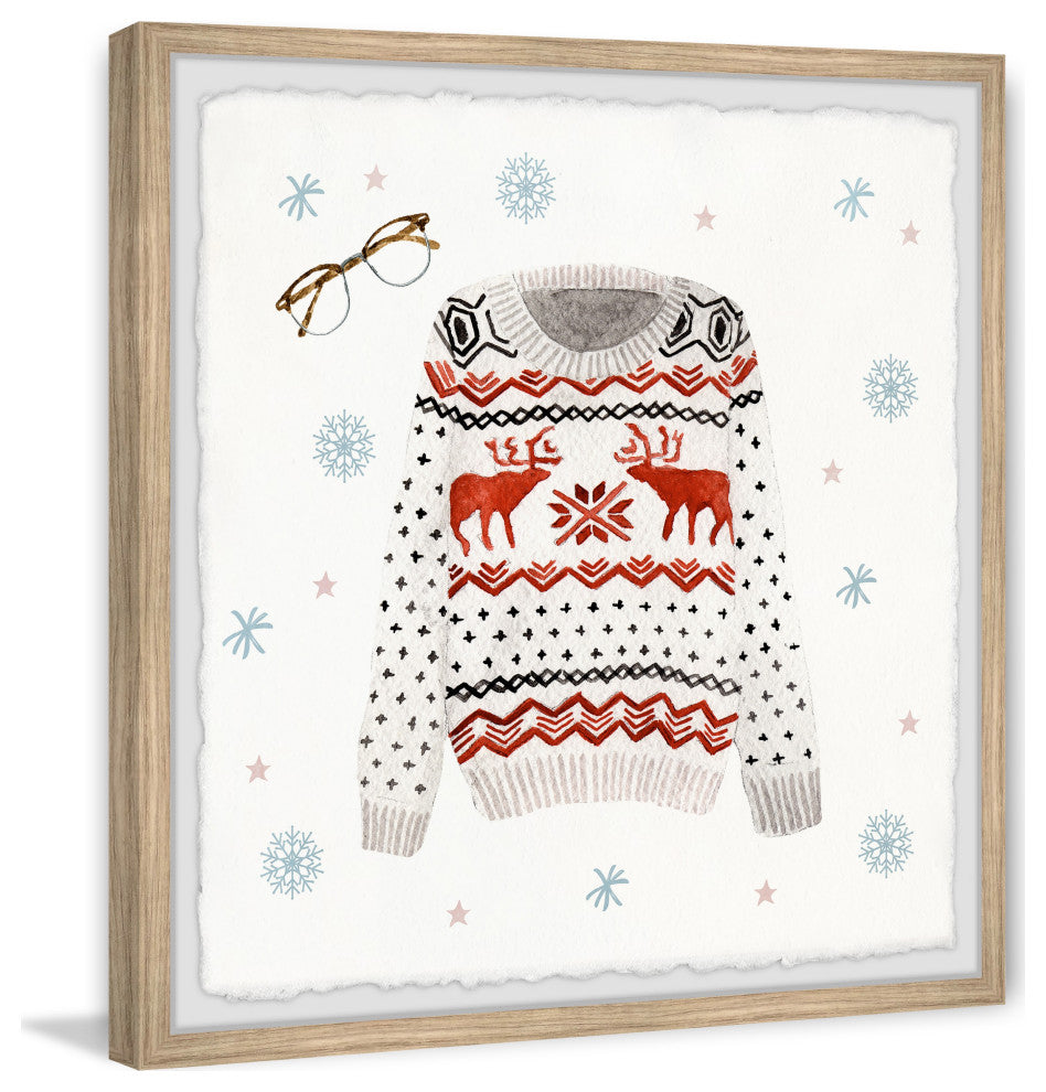 "Reindeer Sweater" Framed Painting Print, 18x18