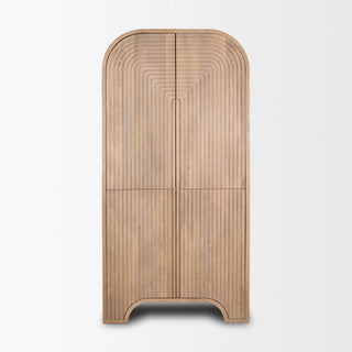 Sorina Reverse Fluted Light Brown Wood Curio Cabinet
