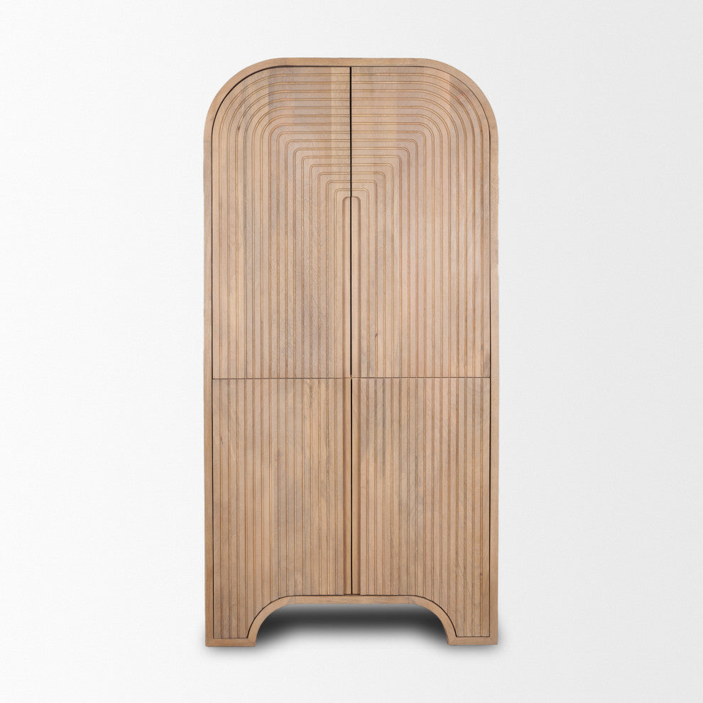 Sorina Reverse Fluted Light Brown Wood Curio Cabinet
