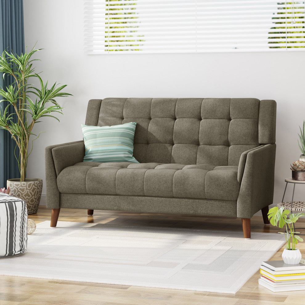 GDF Studio Evelyn Mid Century Modern Fabric Loveseat, Mocha/Walnut