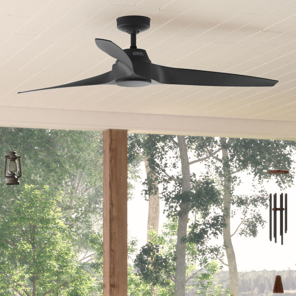 Hunter 60" Mosley ENERGY STAR Matte Black Damp Rated Fan and Wall Control