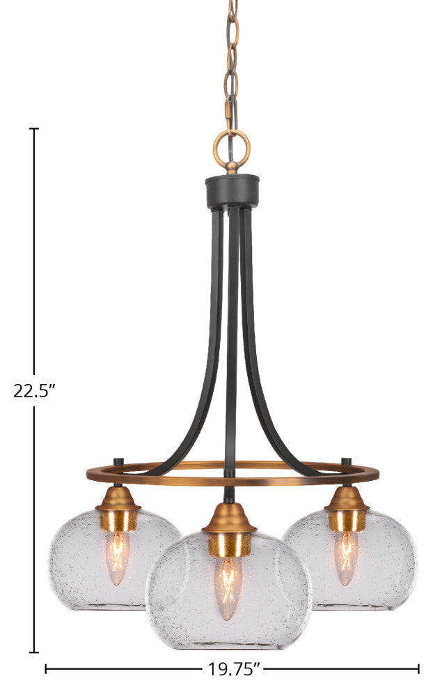 Paramount Downlight 3-Light Chandelier, Matte Black & Brass, 7" Clear Bubble