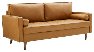 Valour Upholstered Faux Leather Sofa Tan
