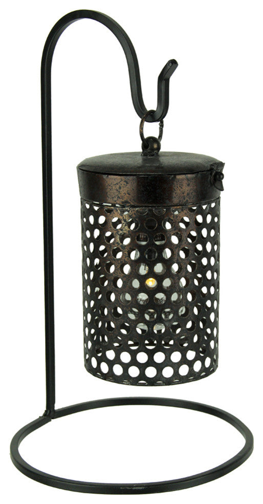 Black Metal Cage Hanging LED Accent Light with Stand
